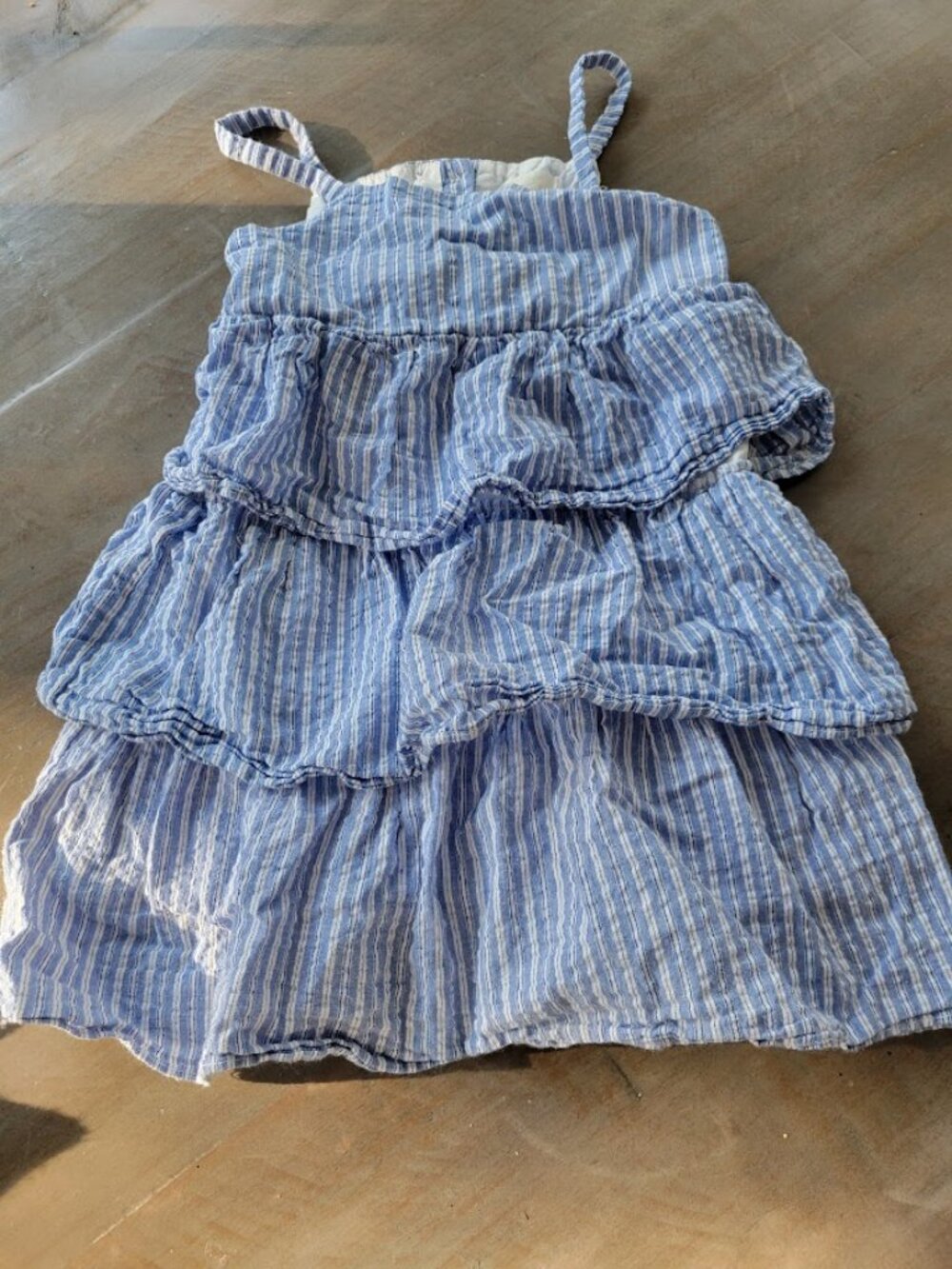 Girl's Vignette Sleeveless Dress, Blue & White, Size 6Y